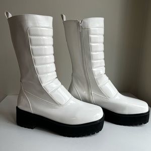 Nasty Gal white patent vegan leather platform boot